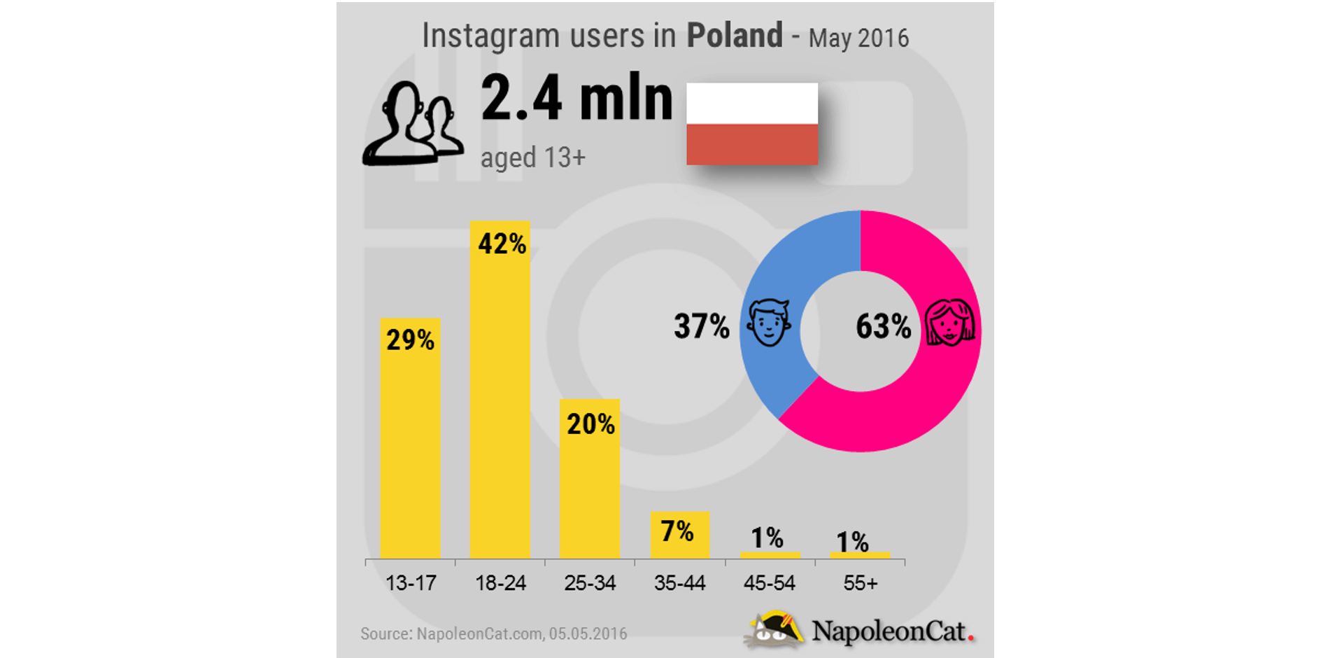 Użytkownicy Instagrama w Polsce - demografia-maj2016