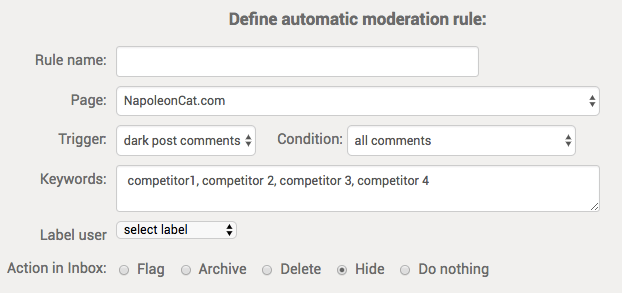 NapoleonCat automatic moderation rules