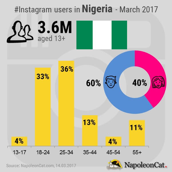 instagram user demographics in nigeria march 2017 data napoleoncat - top 10 highest followers on instagram in nigeria