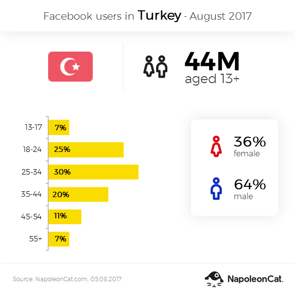 Facebook user demographics in Turkey august2017