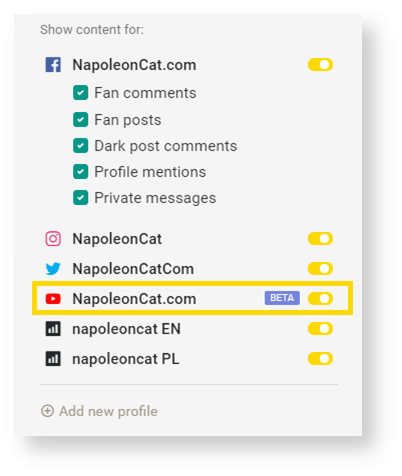 YouTube channels moderation in NapoleonCat