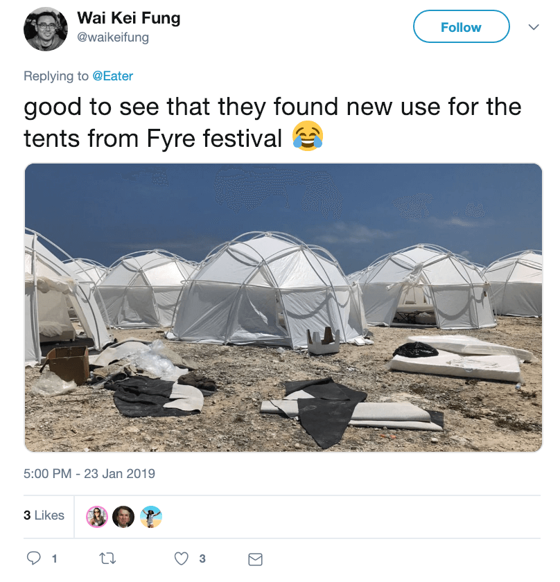 Fyre festival tents tweet