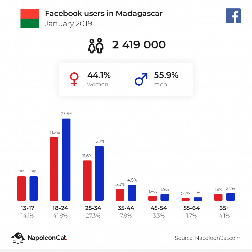 facebook users in Madagascar January 2019