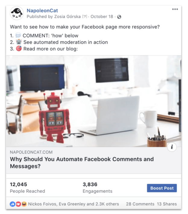 NapoleonCat automatyzacja komentarzy i wiadomości na Facebooku