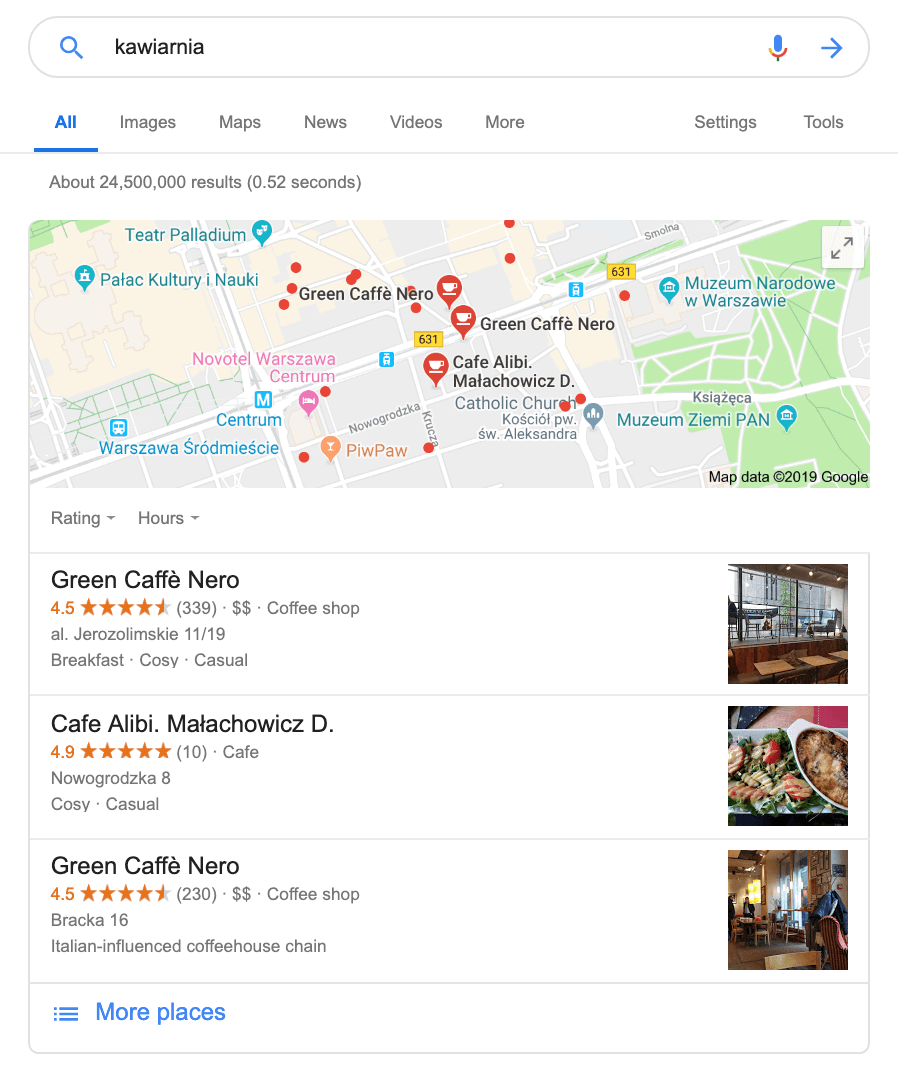 przykład wizytówki na google maps