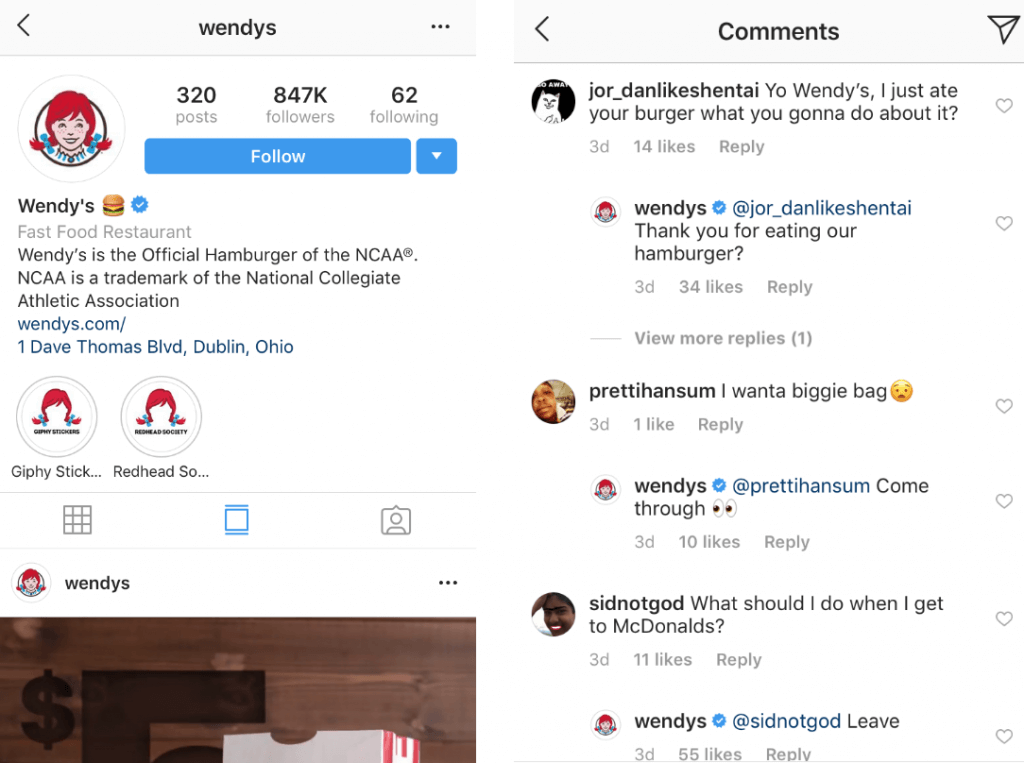 Wendy's Instagram engagement