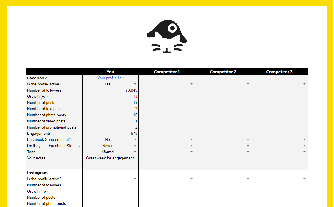 free social media competitive analysis template