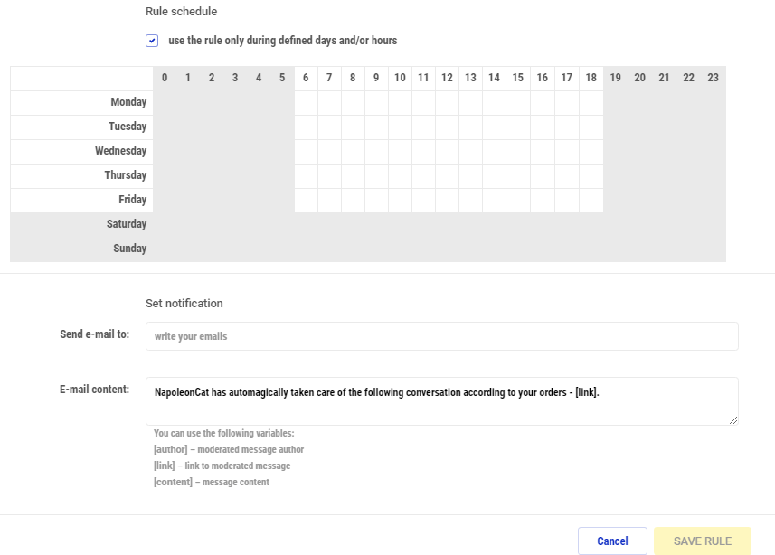 Moderate Facebook content automatically - rule schedule