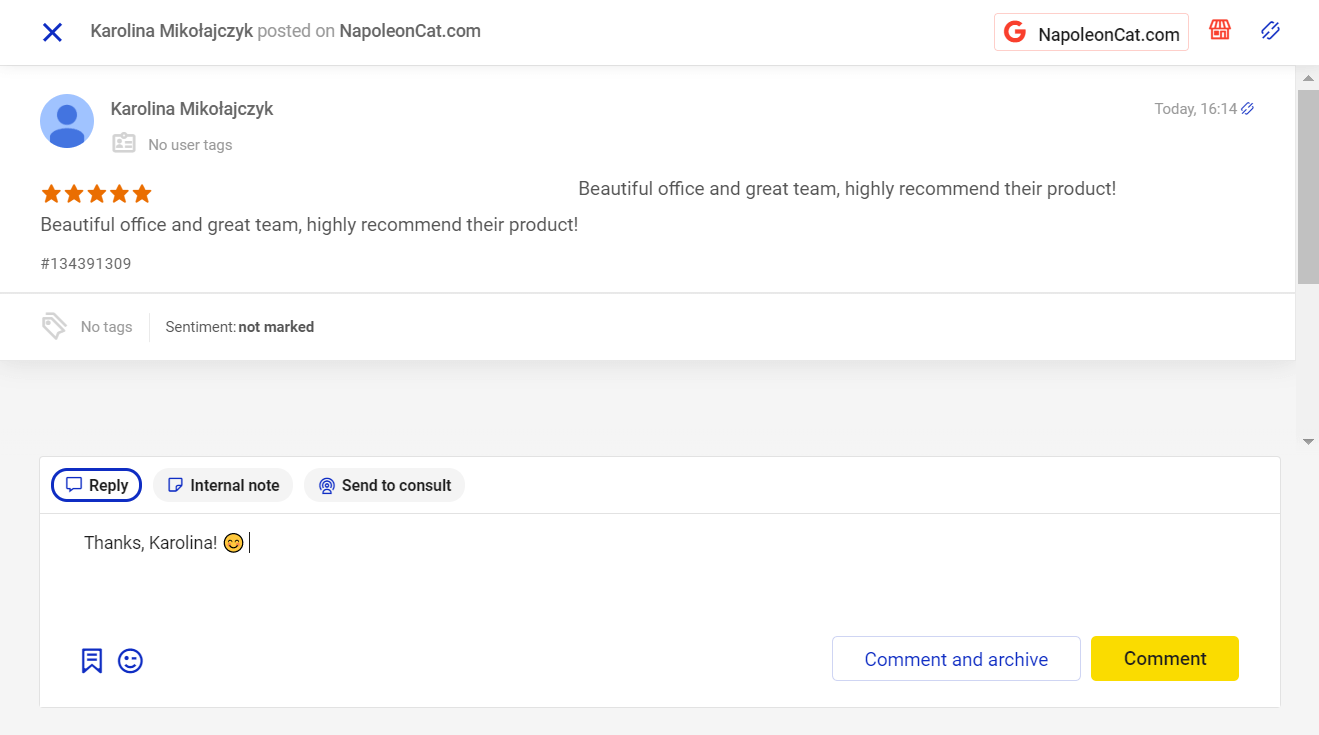Google reviews management NapoleonCat