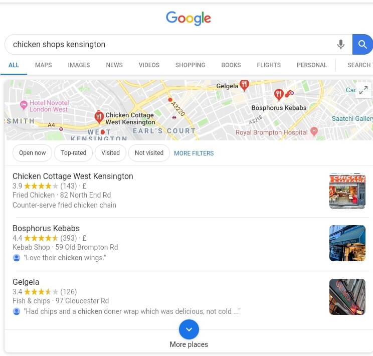 Google maps search