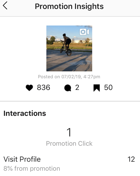 informações sobre Promoção - Instagram Insights