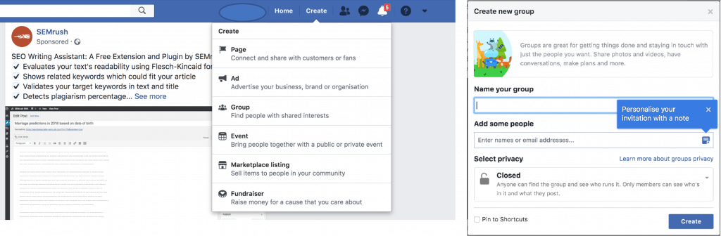 create facebook group