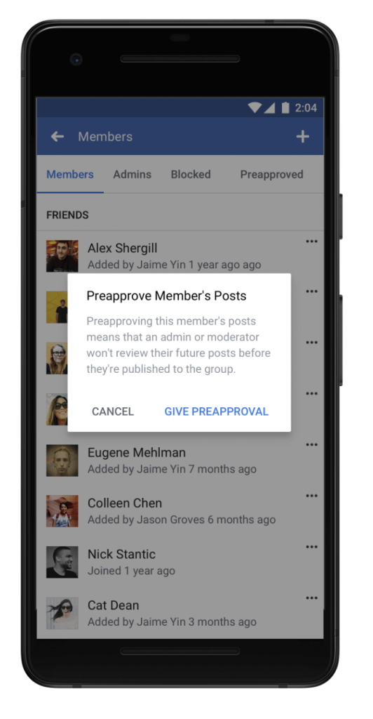 Preaprove facebook group members