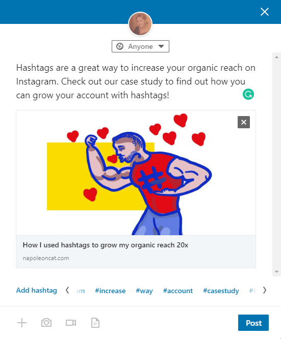 Add hashtags to LinkedIn post