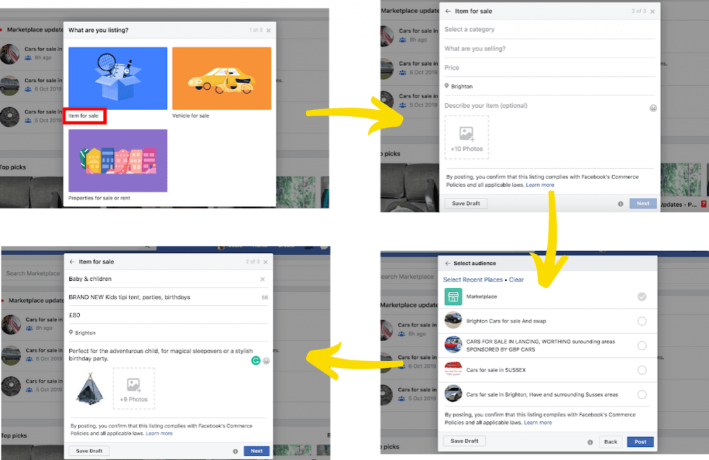 Facebook Markeplace listing steps