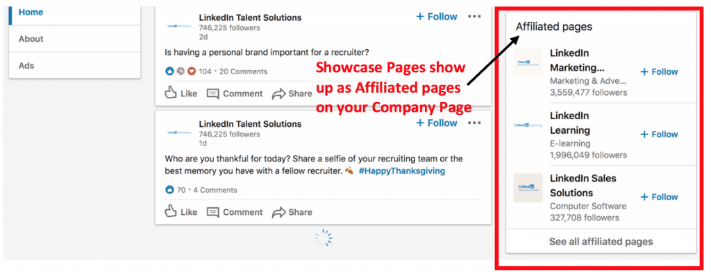 LinkedIn affiliated pages