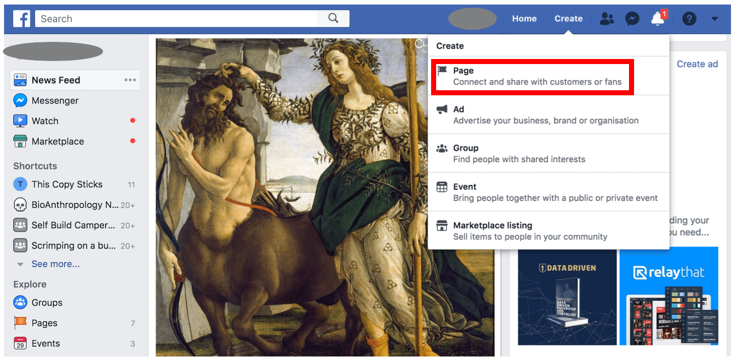 Create a business page on Facebook