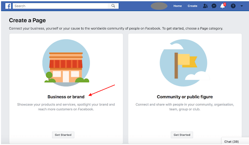 Page d'entreprise ou de marque sur Facebook