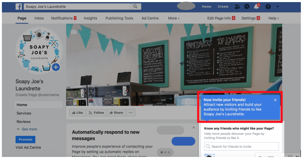 Facebook Business Page setup prompts