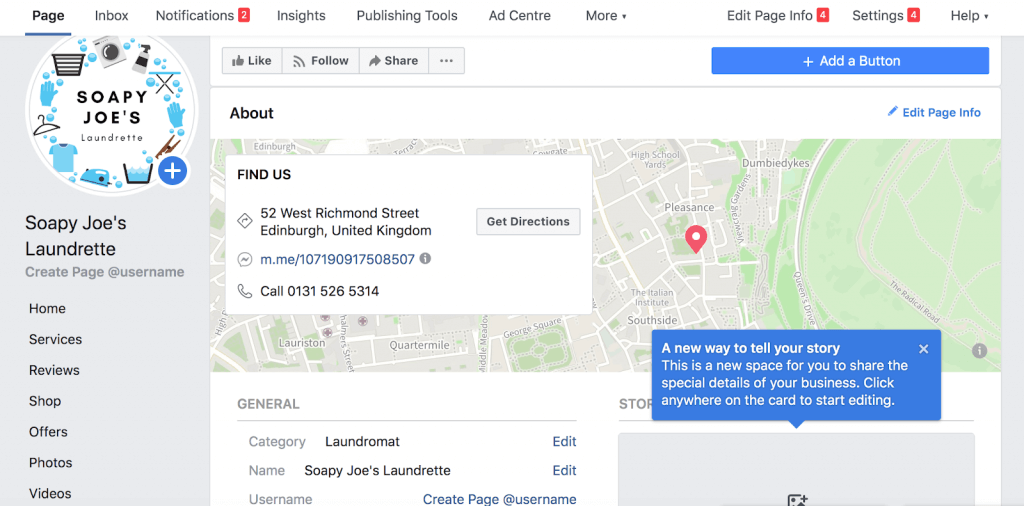 About section in Facebook Business Page