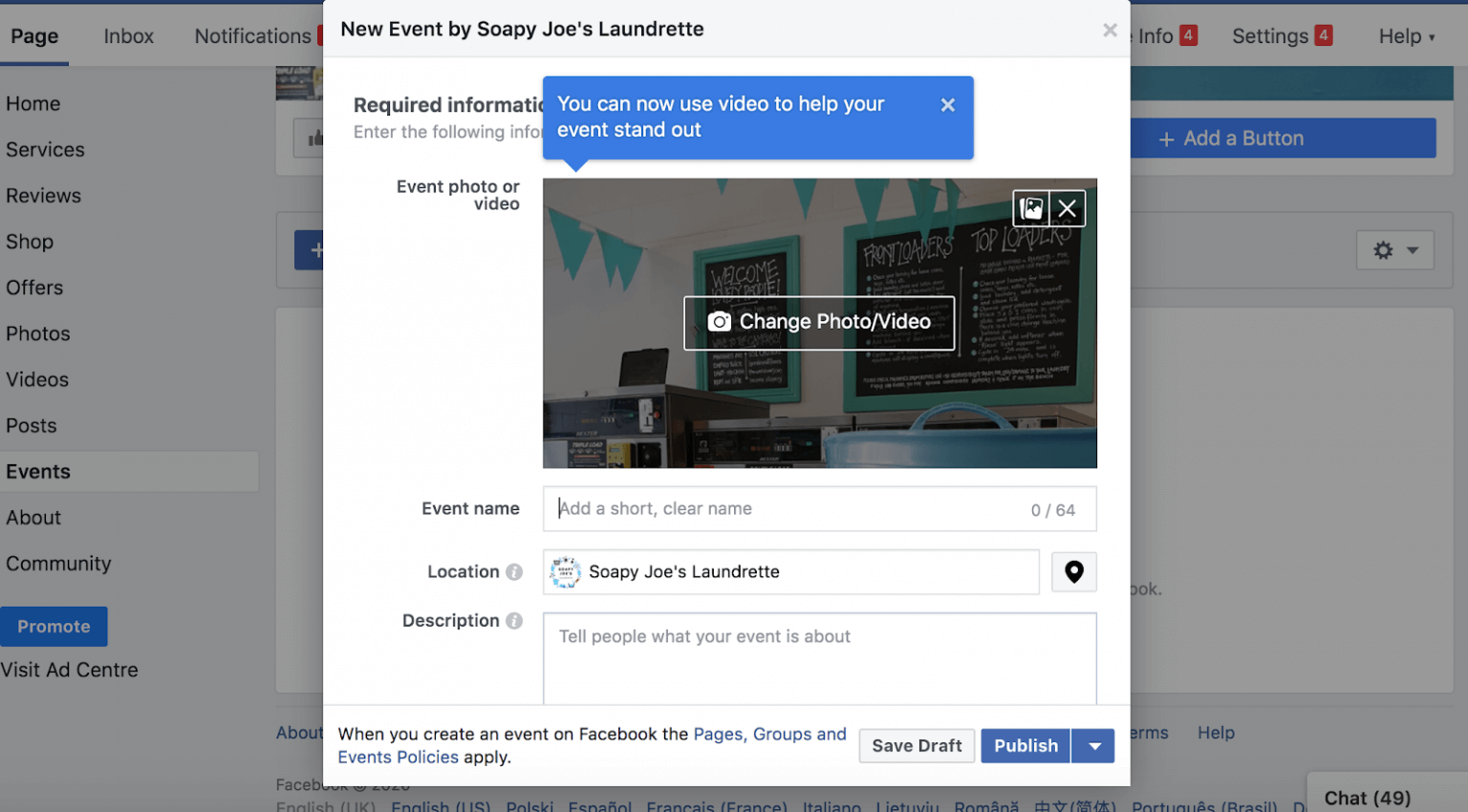 how to publish my facebook business page