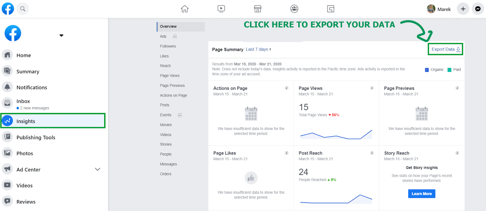 Exporting data from Facebook Insights