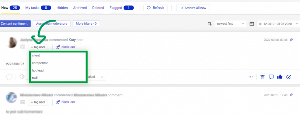 Tagging customers in NapoleonCat's Social Inbox