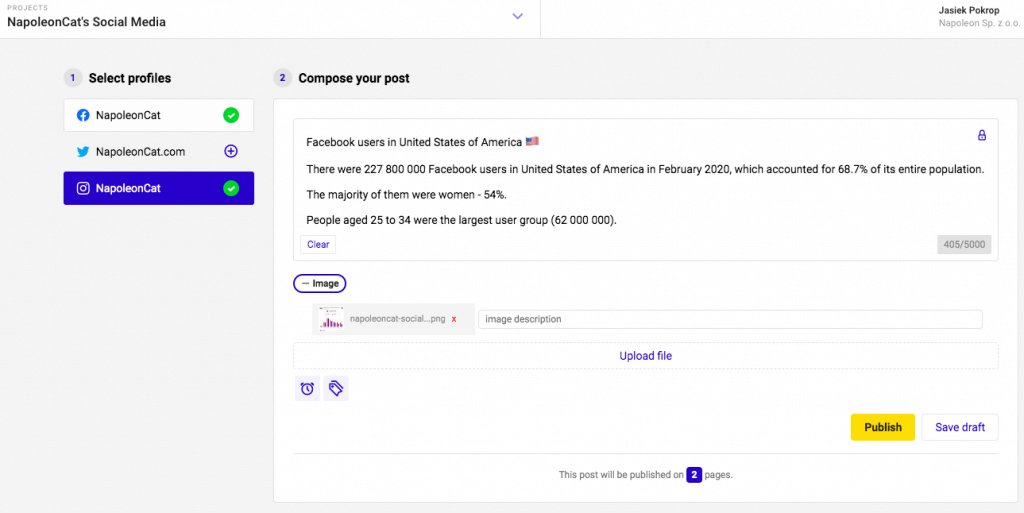 NapoleonCat's publisher - Instagram new features and updates
