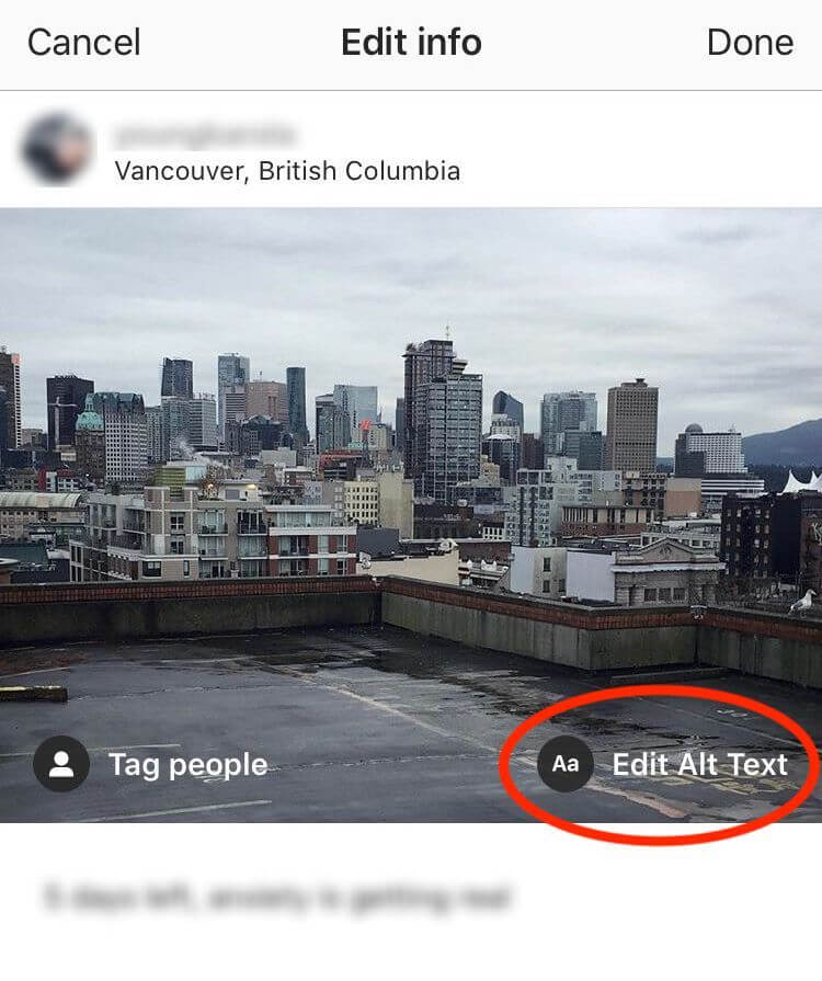 editing alt text in an Instagram post
