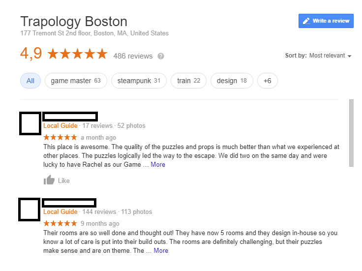 positive Google reviews