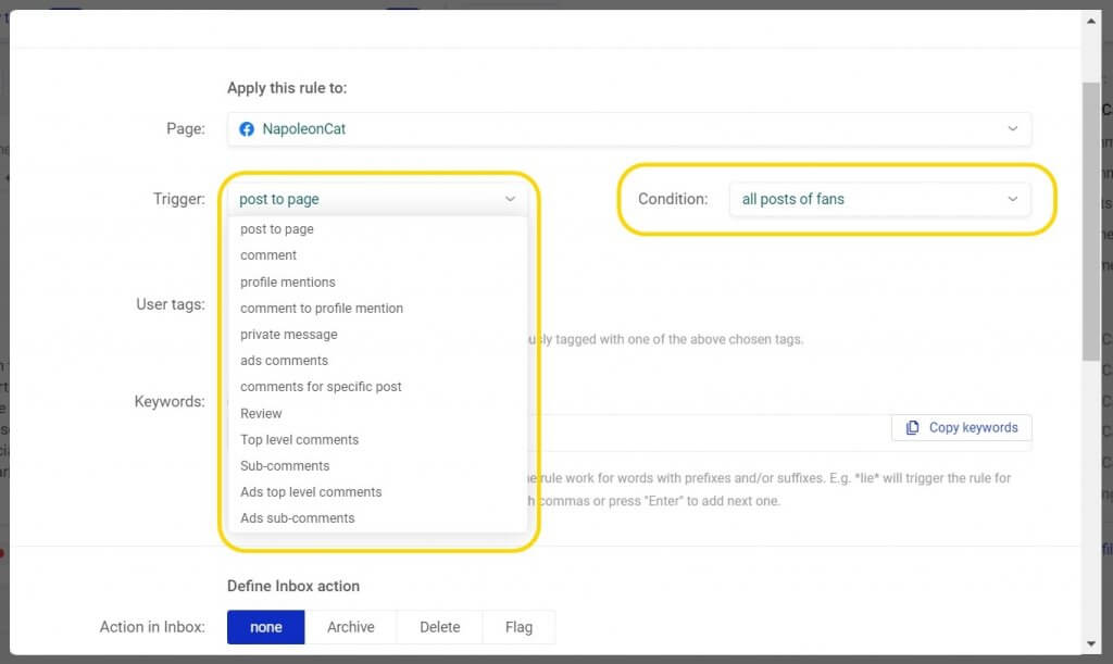 define automatic moderation rule for Facebook