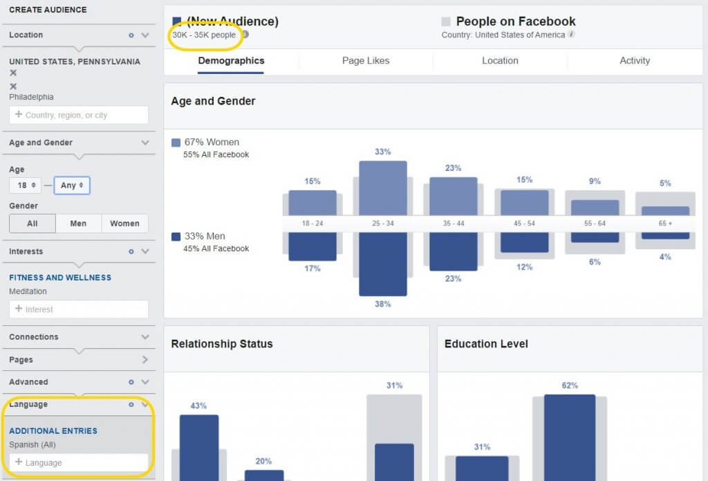 language Facebook audience