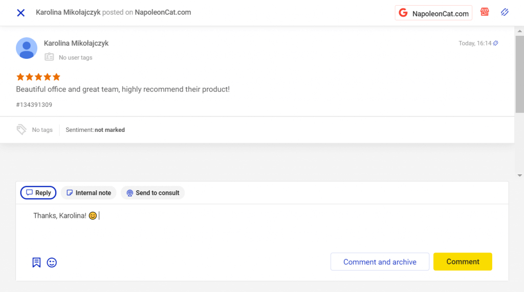 Google reviews moderation NapoleonCat