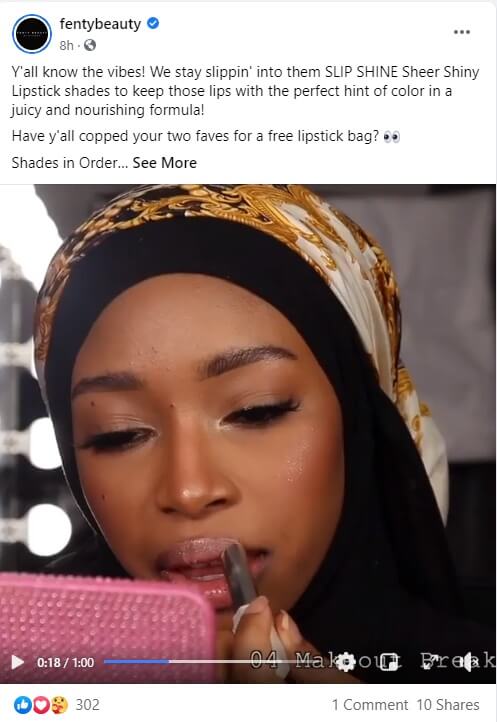 Fenty Beauty video content on Facebook