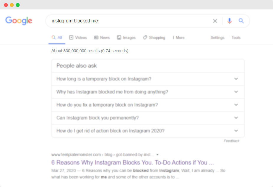 Blocked Instagram Account Google Search