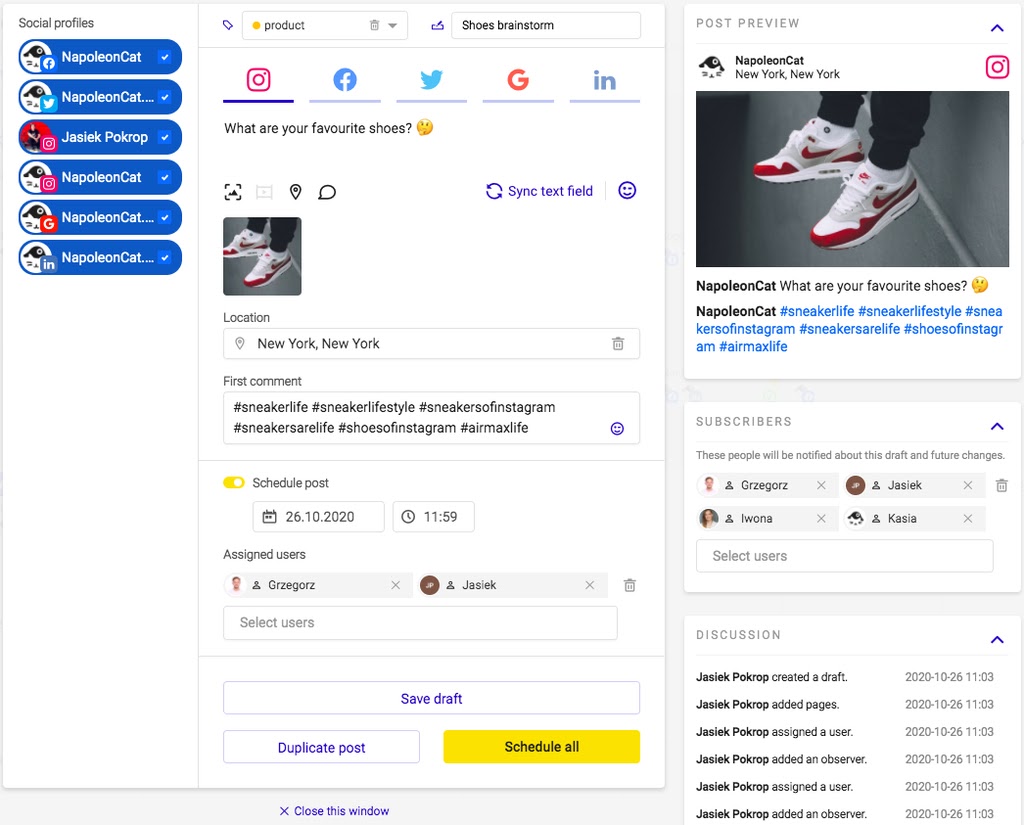 scheduling a post across multiple social media platforms