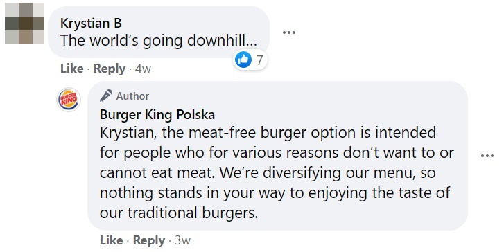Burger King comment response