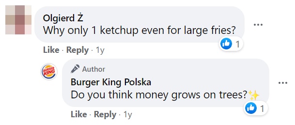 Burger King funny comment response