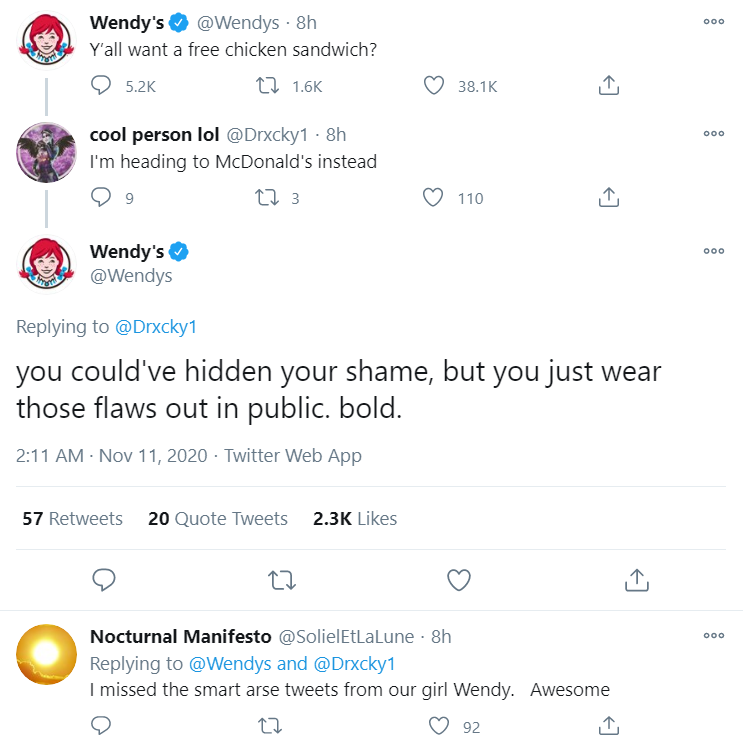 Wendys response to a twitter comment