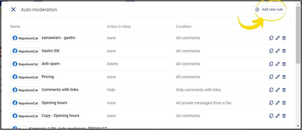 add new rule NapoleonCat - hiding comments on Facebook