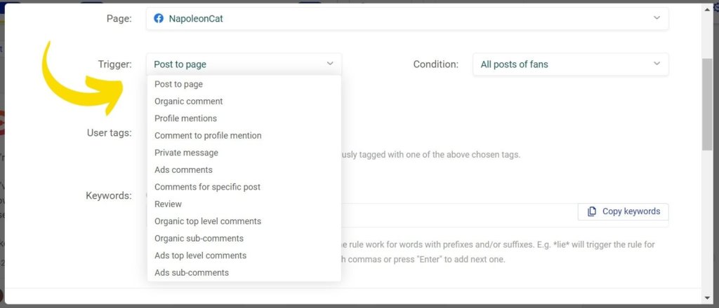 define trigger for hiding comments on Facebook automatically - hiding comments on Facebook