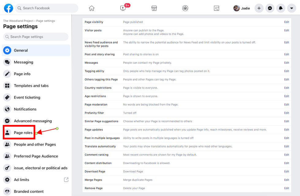 Page settings - Page roles @ Facebook