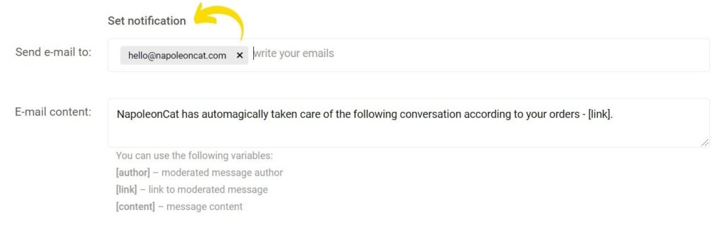 E-Mail-Benachrichtigungen senden Auto-Moderation NapoleonCat