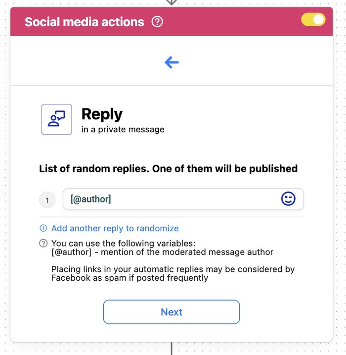 Automate Social Media Moderation - setting up comment replies