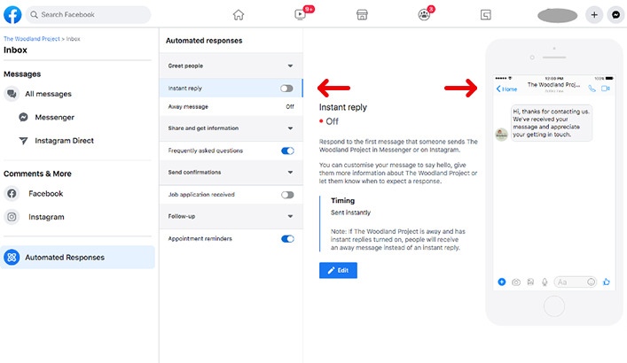 how to set up auto comment reply on facebook pages