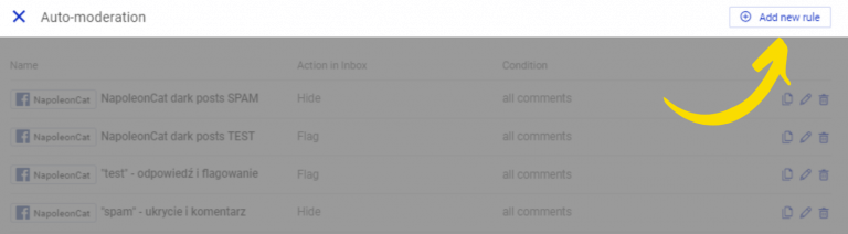 Moderate Facebook content automatically - Add new rulew