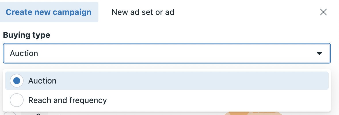 Instagram Ads - buying type settings