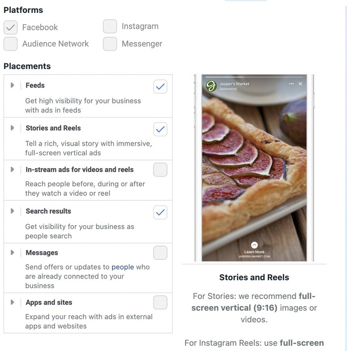 Instagram Ads - placement options
