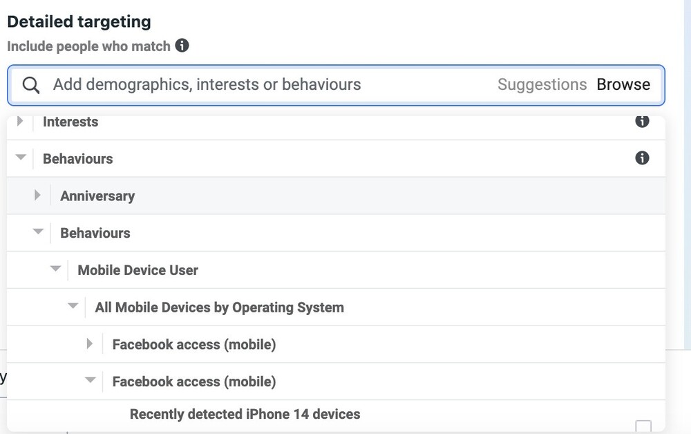 Instagram Ads - targeting options