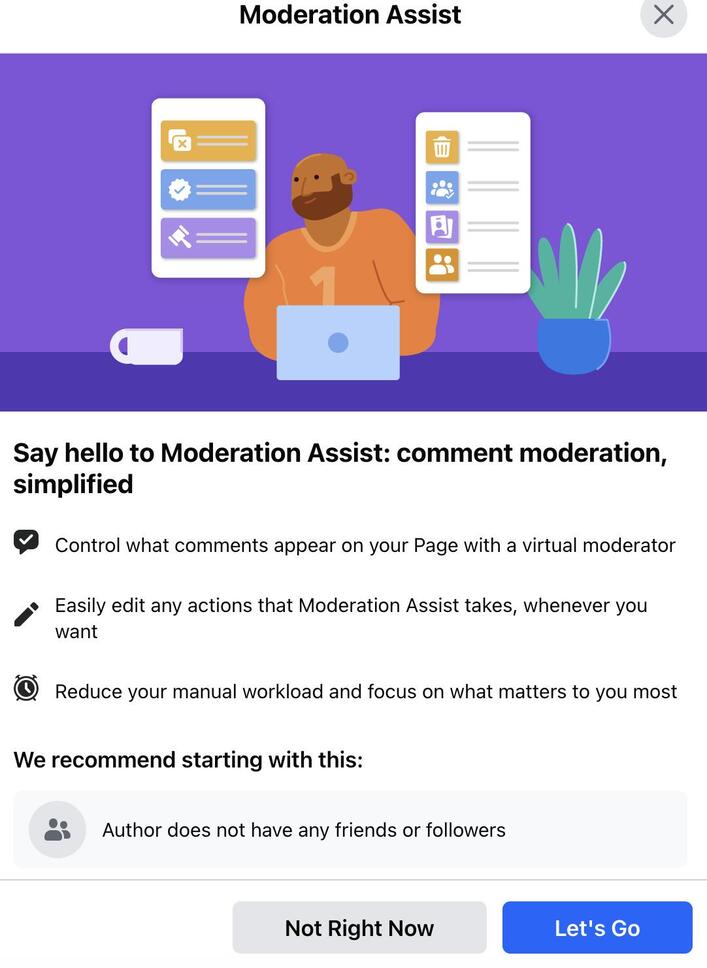 facebook automoderation - Meta moderation assist information tab